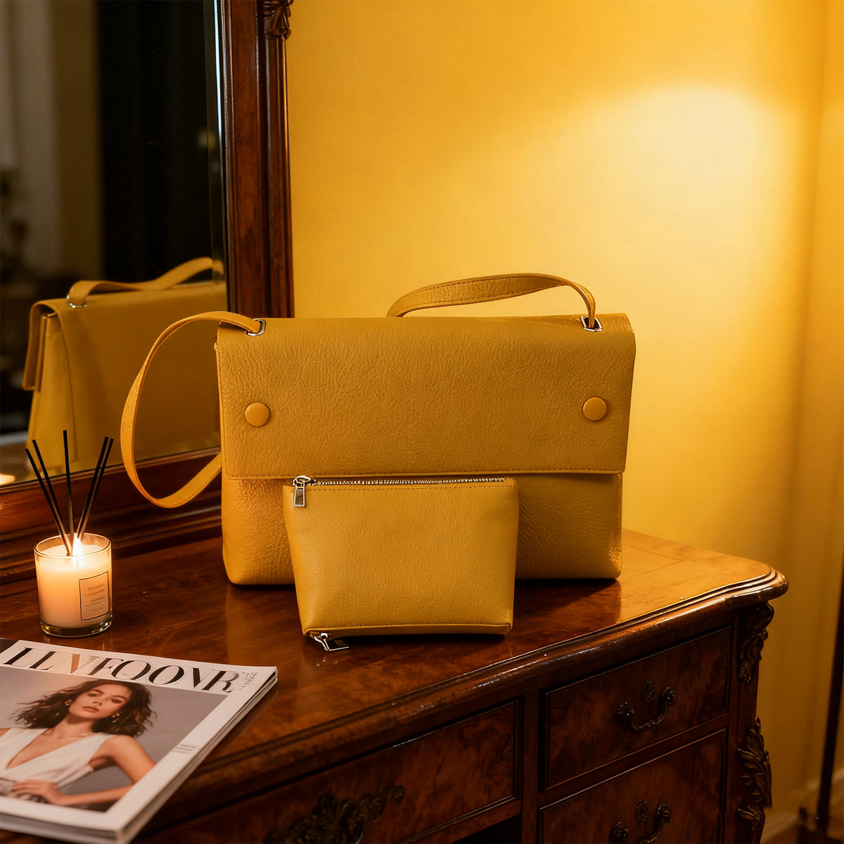 Yellow Structured Handbag 3