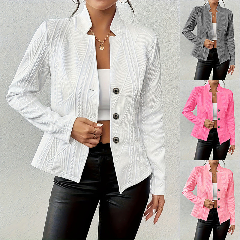 Stand-Collar Textured Blazer 1
