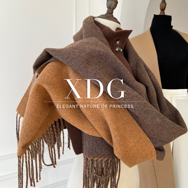 Two-Tone Tassel Scarf 1