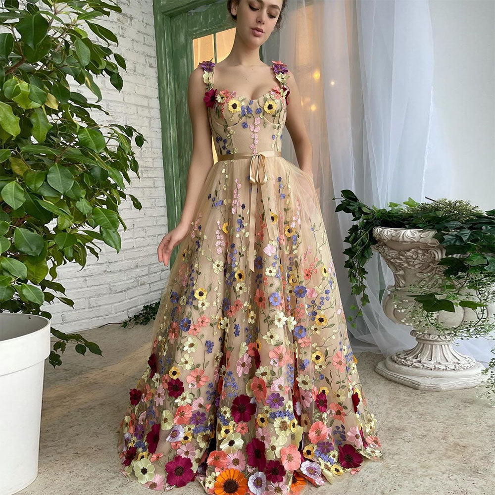 Rainbow 3D-Floral Tulle Gown 1