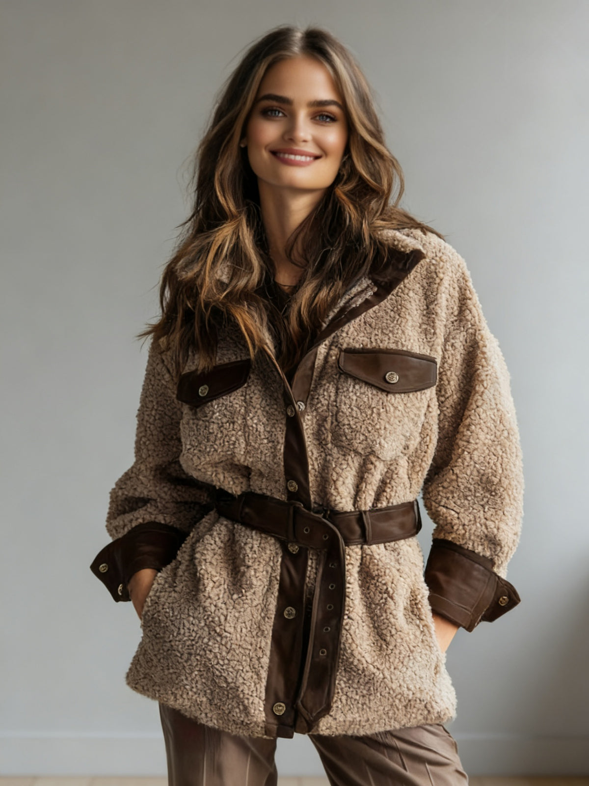 Belted Sherpa Shirt Jacket