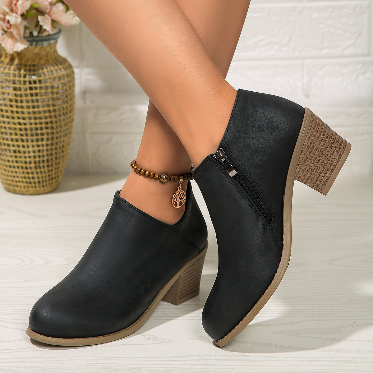 Chunky-Heel Round-Toe Bootie 4