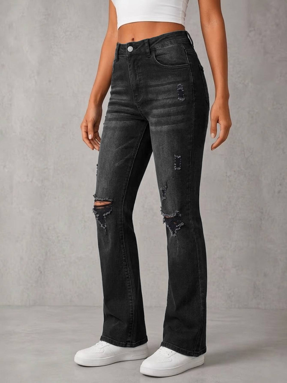 Charcoal Ripped Flare Jeans 5
