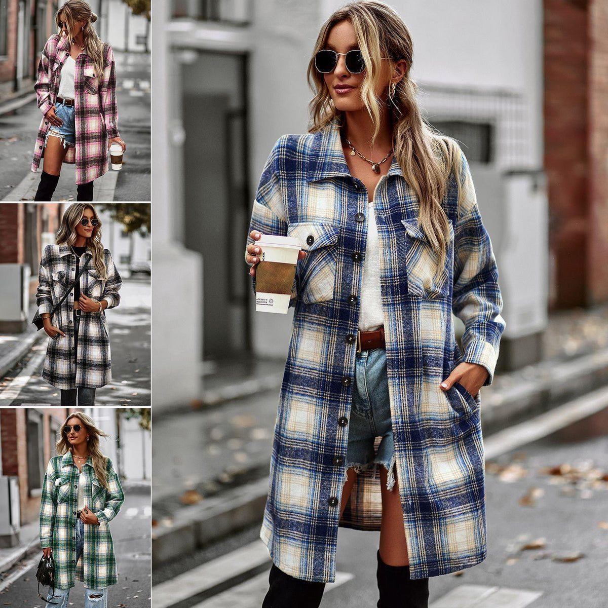 Plaid Long Cardigan Coat 1