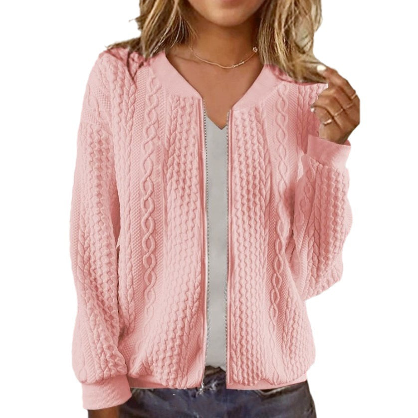 Blush Cable-Knit Bomber 1