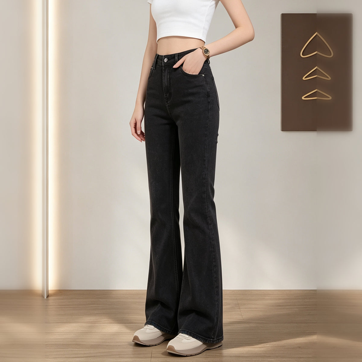 Black Washed Flare Jeans 1