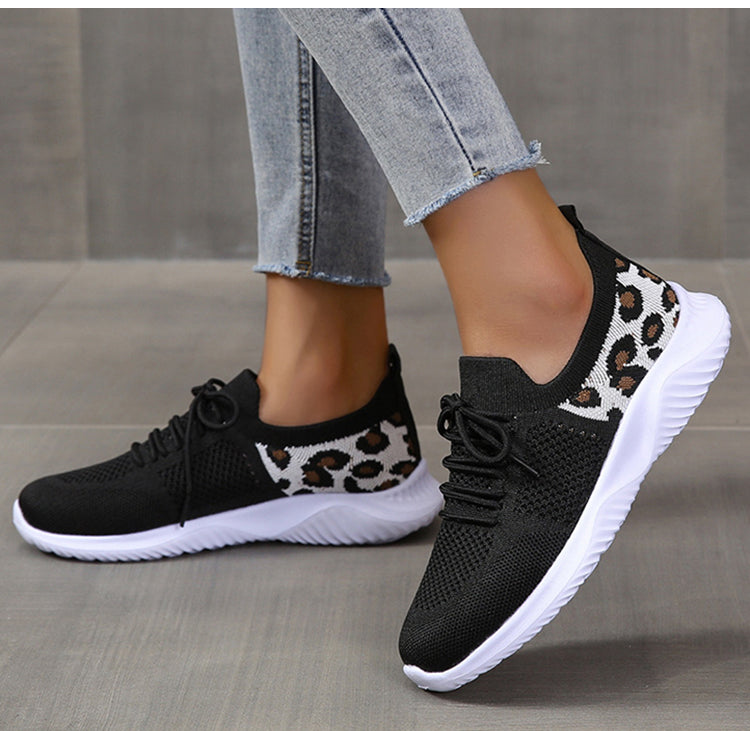 White Leopard-Heel Knit Sneakers 3