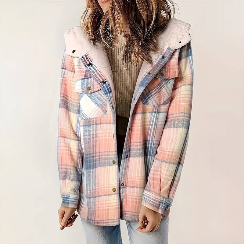 Plaid Hooded Fleece-Lined Coat 1