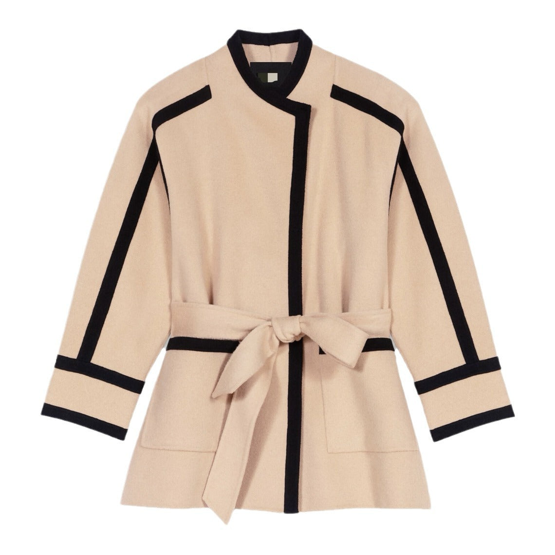Contrast Trim Belted Coat 4