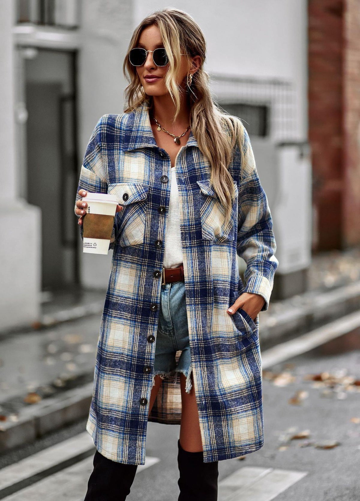 Plaid Long Cardigan Coat 10
