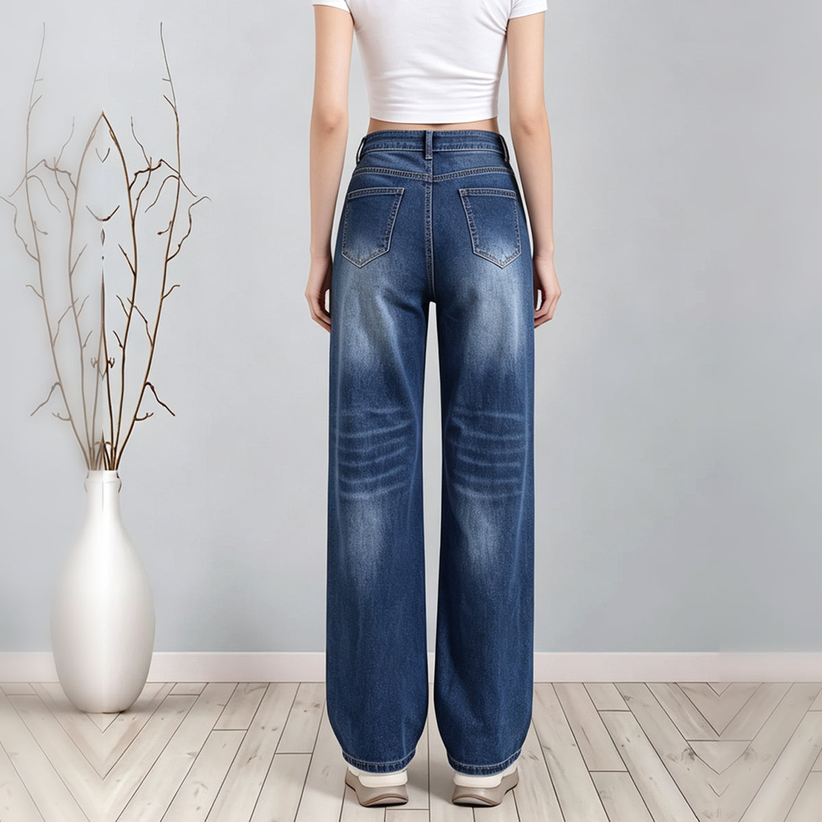 Dark Wash Flared Denim Trousers 2