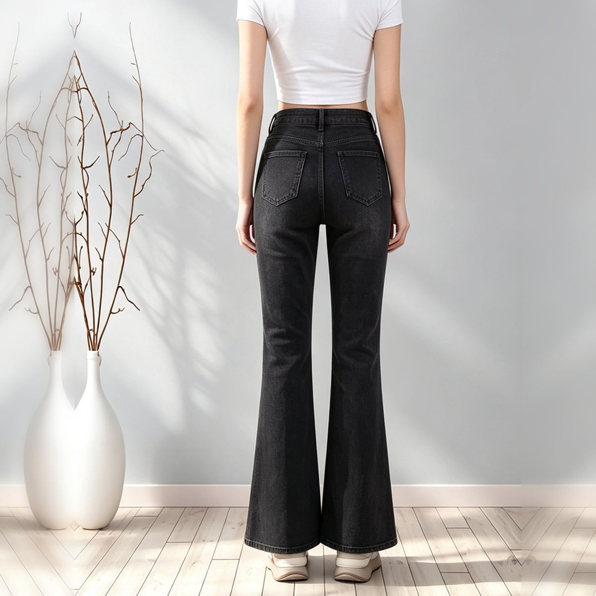 Black Washed Flare Jeans 4