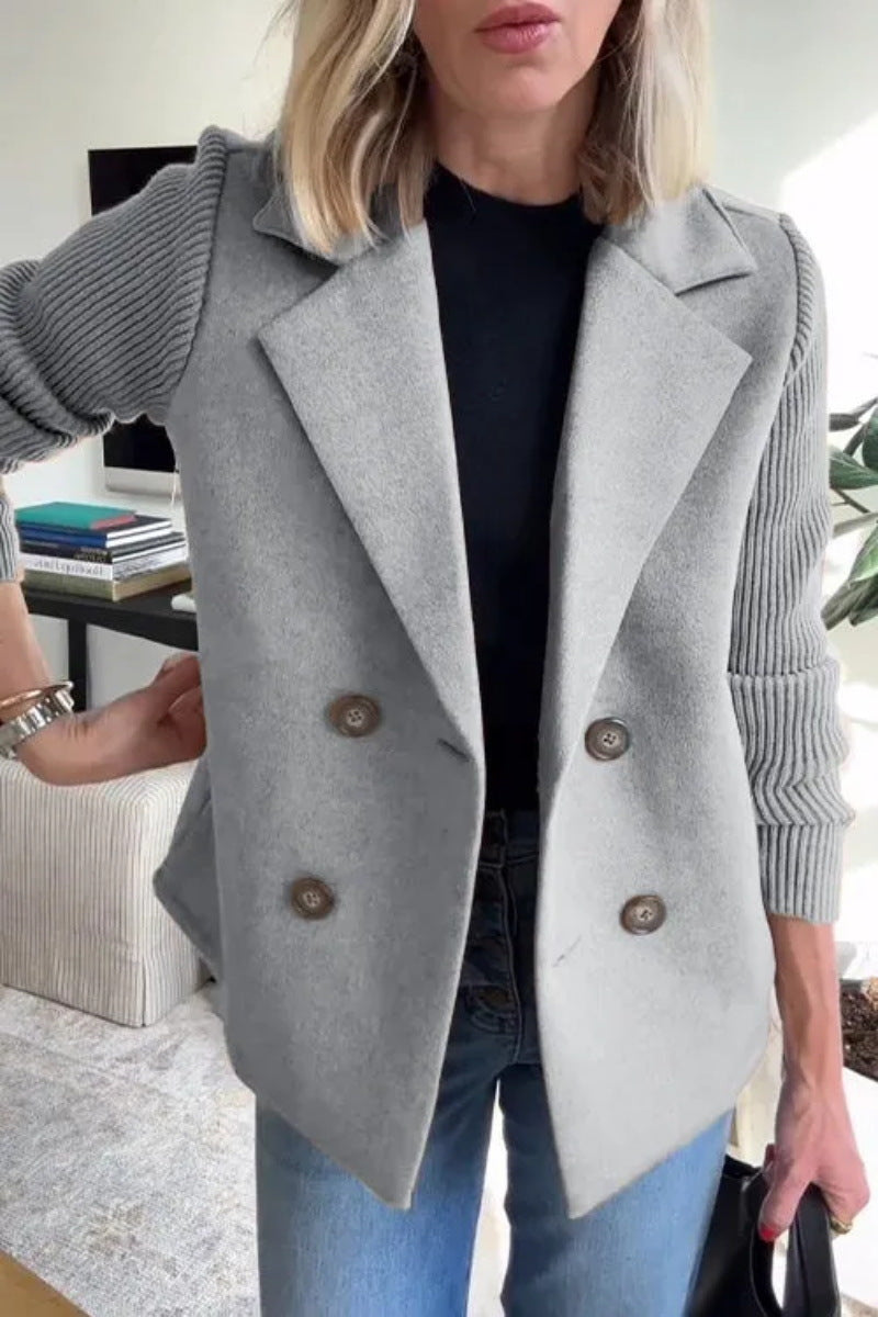 Knitted Sleeve Double Breasted Jacket 2