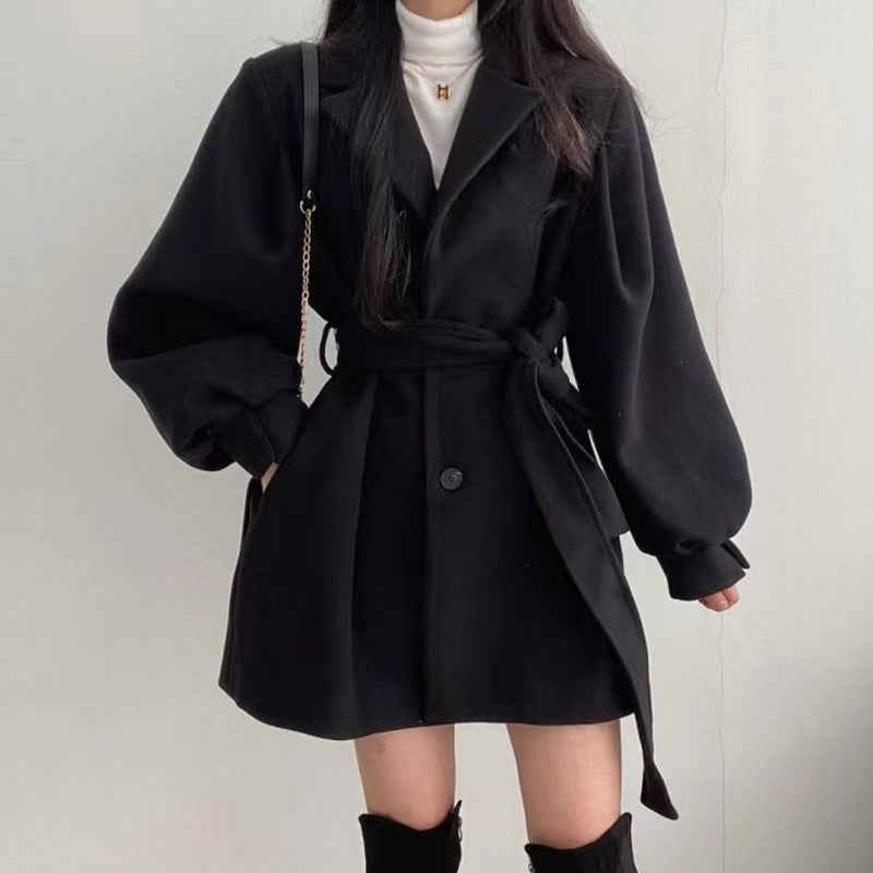 Cream Lantern-Sleeve Belted Coat 3