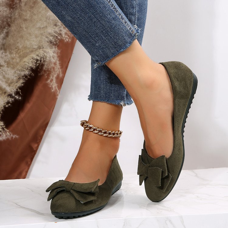 Olive Suede Bow Flat 1