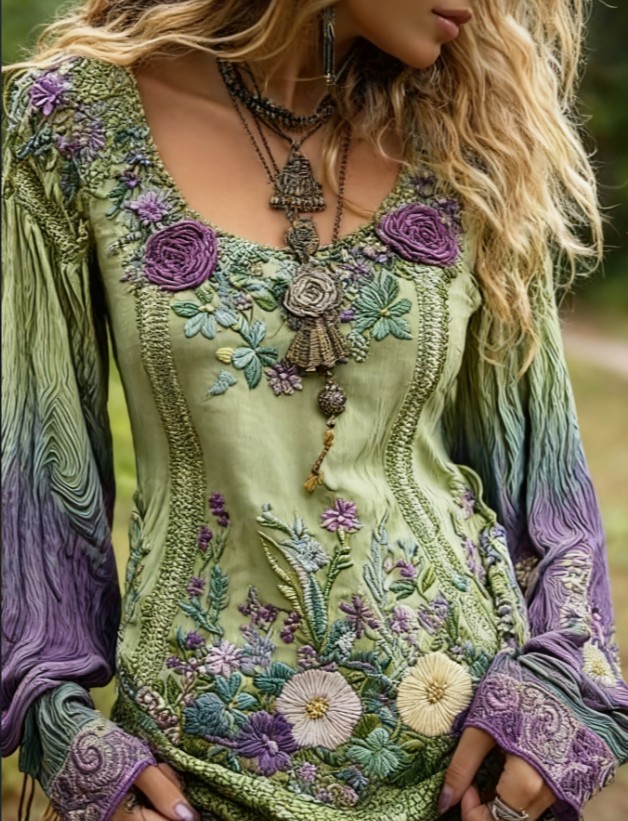 Sage Rose-Appliqué Tunic 1