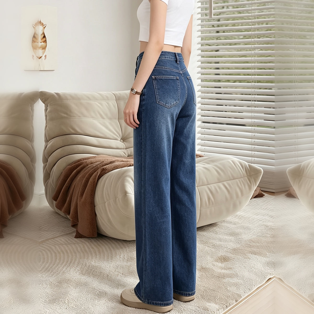 Dark Wash Flared Denim Trousers 4