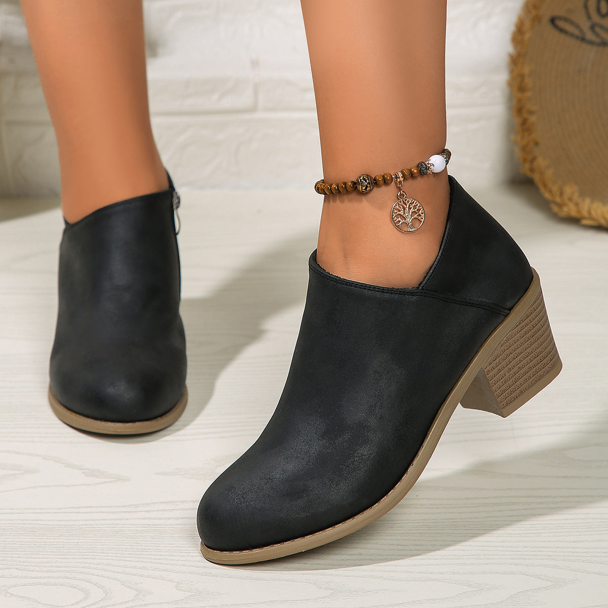 Chunky-Heel Round-Toe Bootie 8