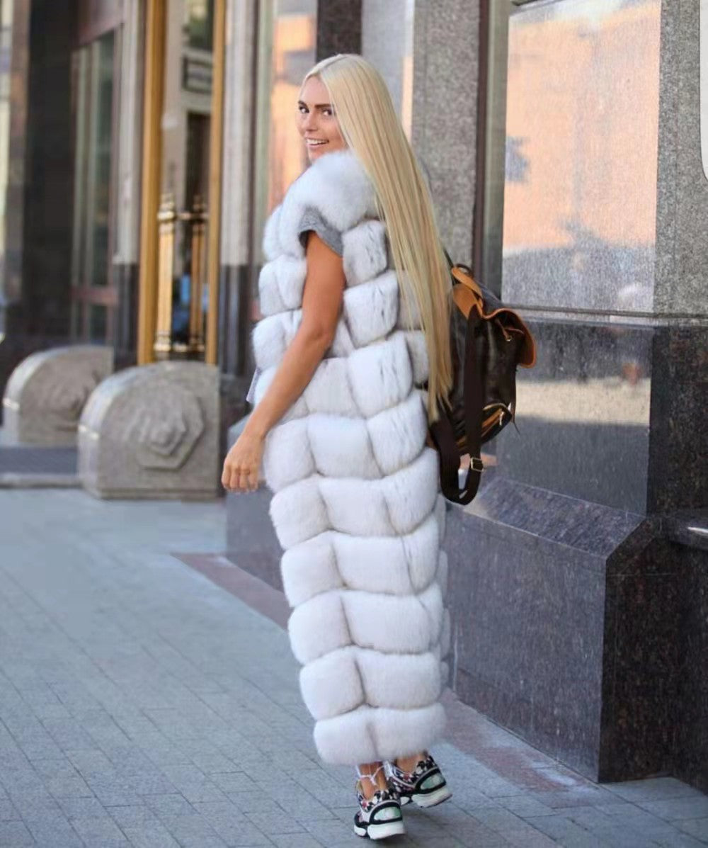 White Paneled Fur Floor Vest 1