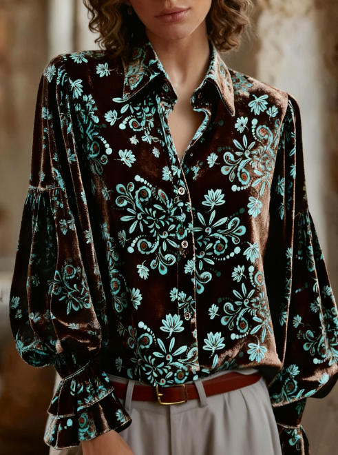 Chocolate Scroll Velvet Blouse 3