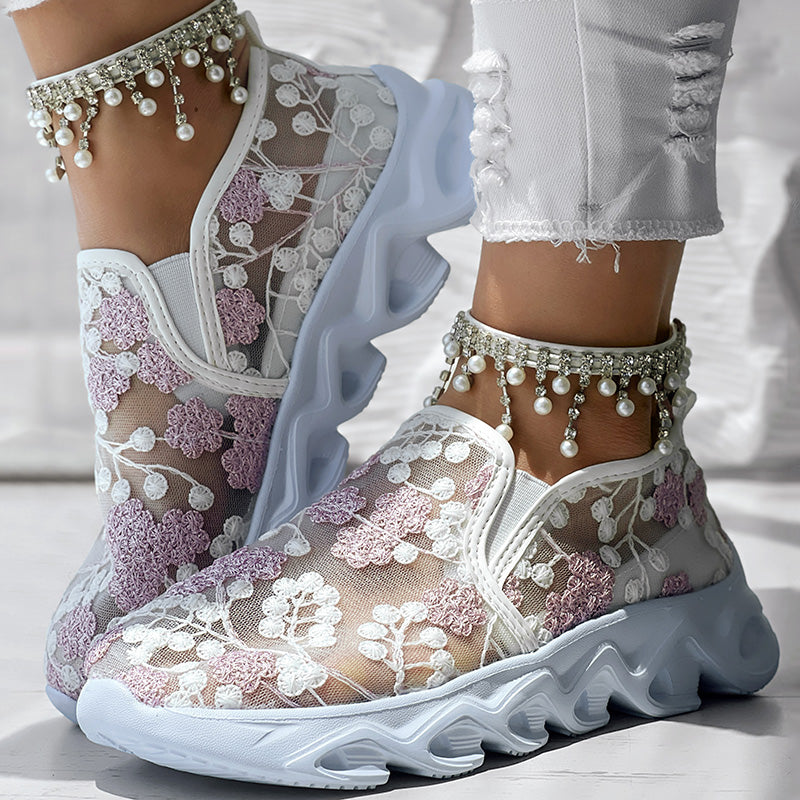 Floral Mesh Pearl-Drop Sneaker 1