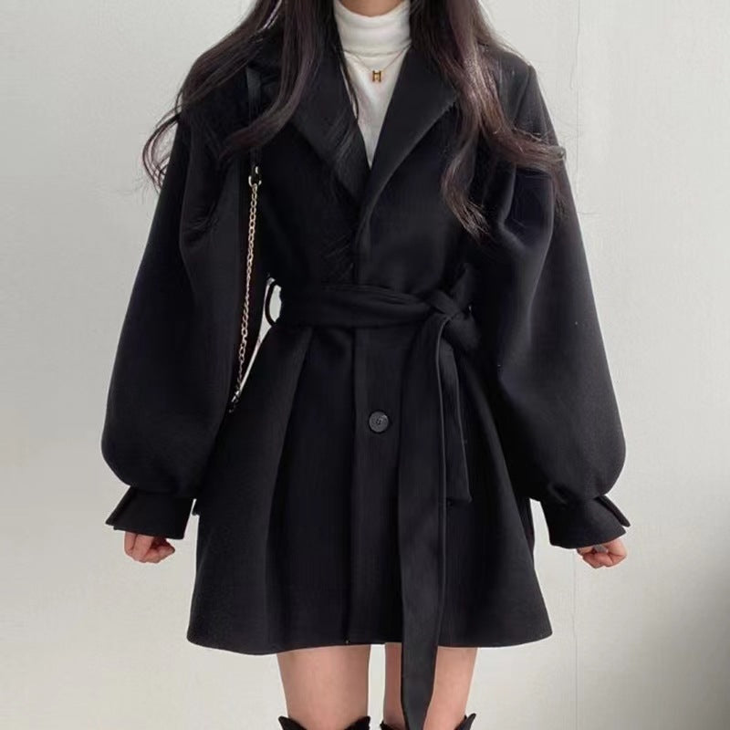 Cream Lantern-Sleeve Belted Coat 4