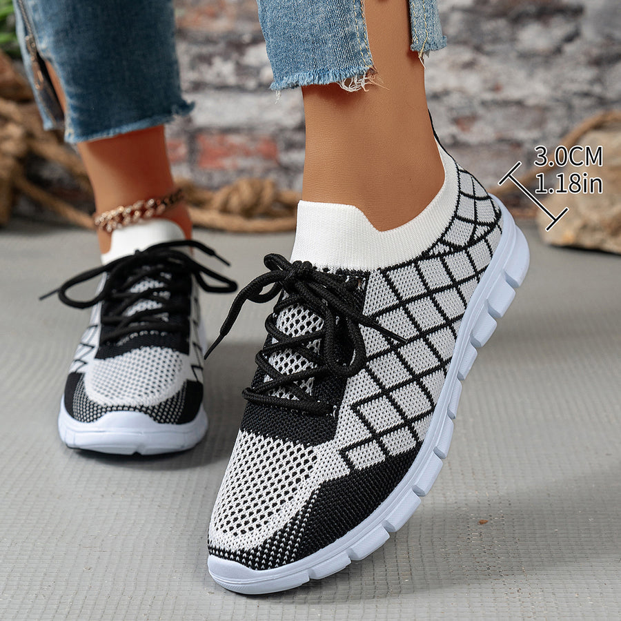 Diamond-Grid Knit Platforms — Black