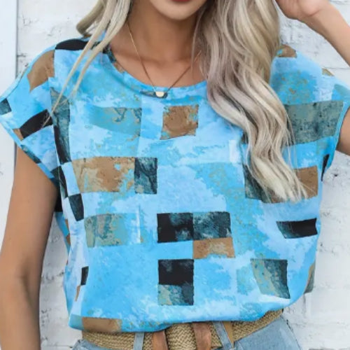Sky-Block Cap-Sleeve Top 1