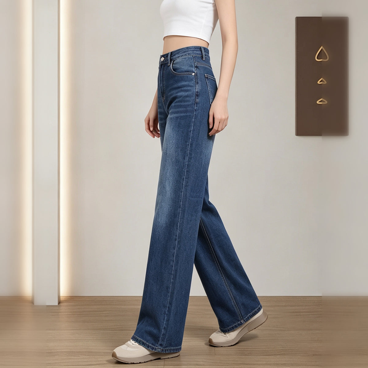 Dark Wash Flared Denim Trousers 5