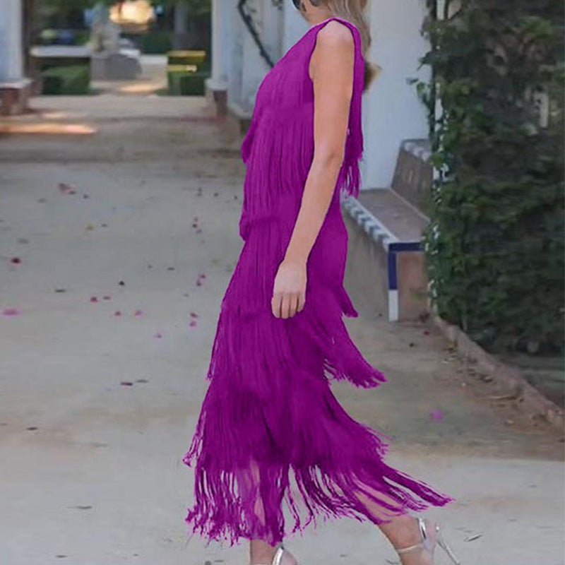 Burgundy Tiered-Fringe Midi 3