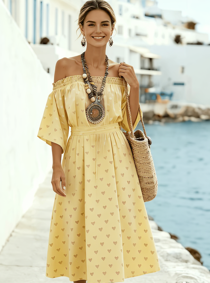 Tan-Heart Off-Shoulder Midi detail 1