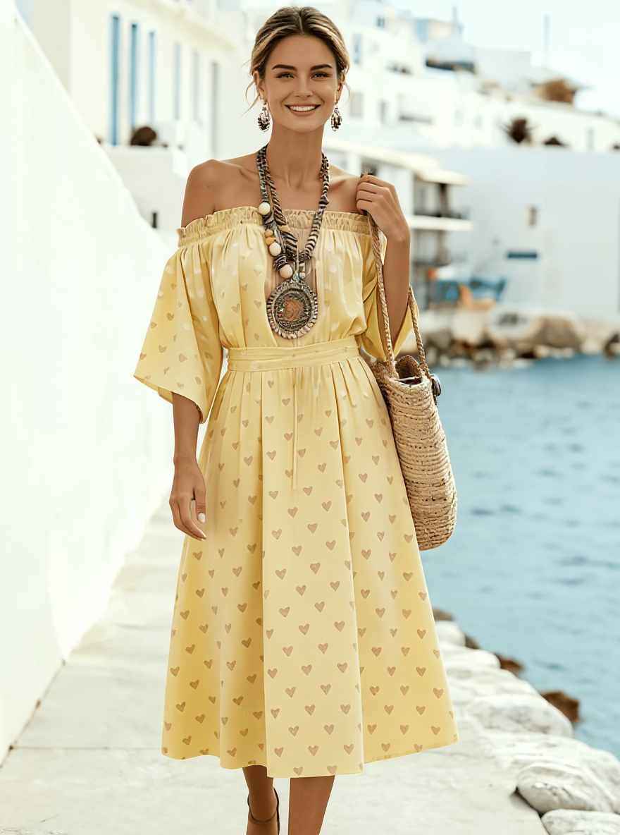 Tan-Heart Off-Shoulder Midi detail 2
